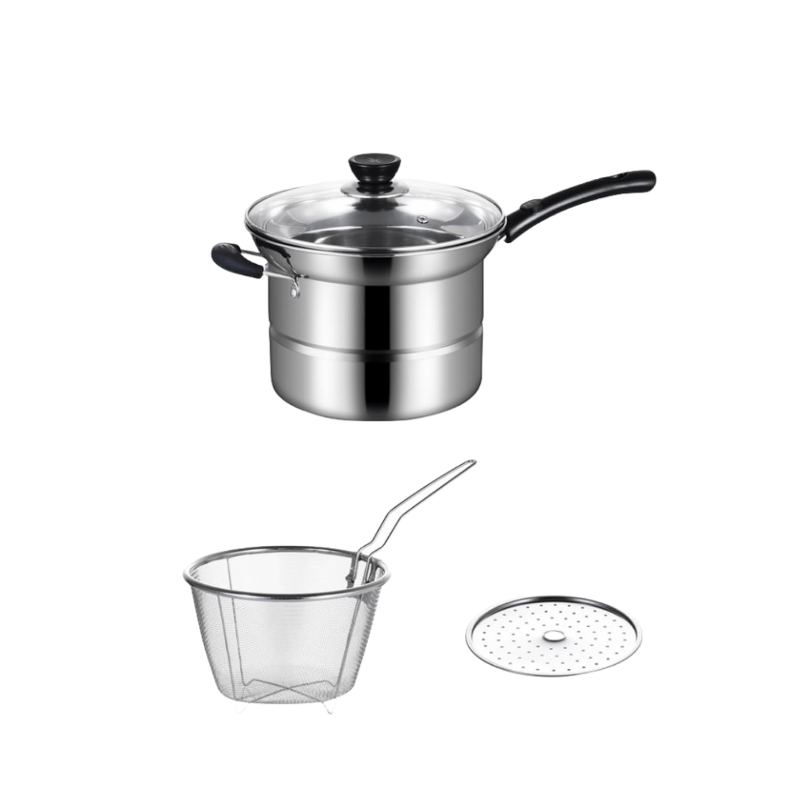 パスタ鍋 寸胴鍋ザル付き片手鍋（蒸しプレート付き）ステンレス製家庭用麺鍋スープポットお手入れ簡単..
