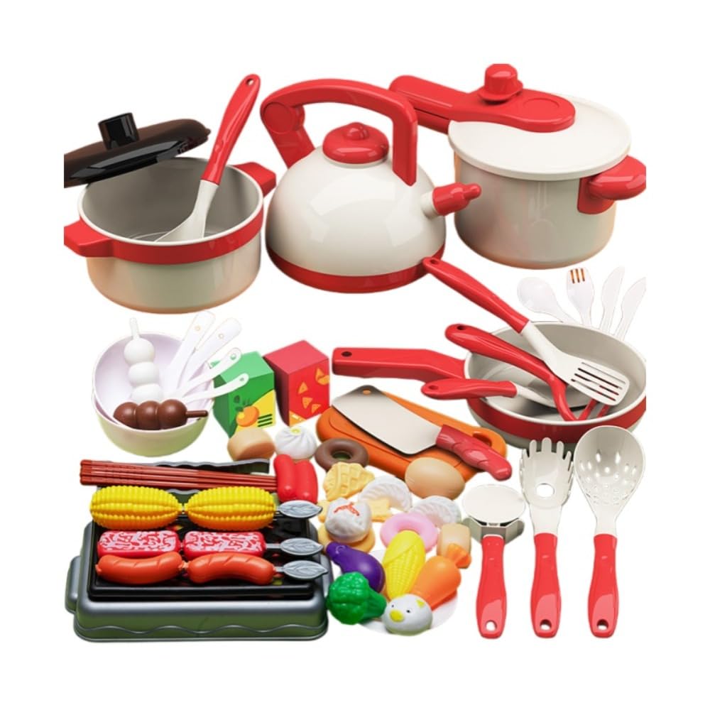 子供用キッチンおもちゃ、調理、模擬蒸気炊飯器、ごっこ遊び用大型キッチン用品、子供用キッチンセット (62点セット) [並行輸入品]