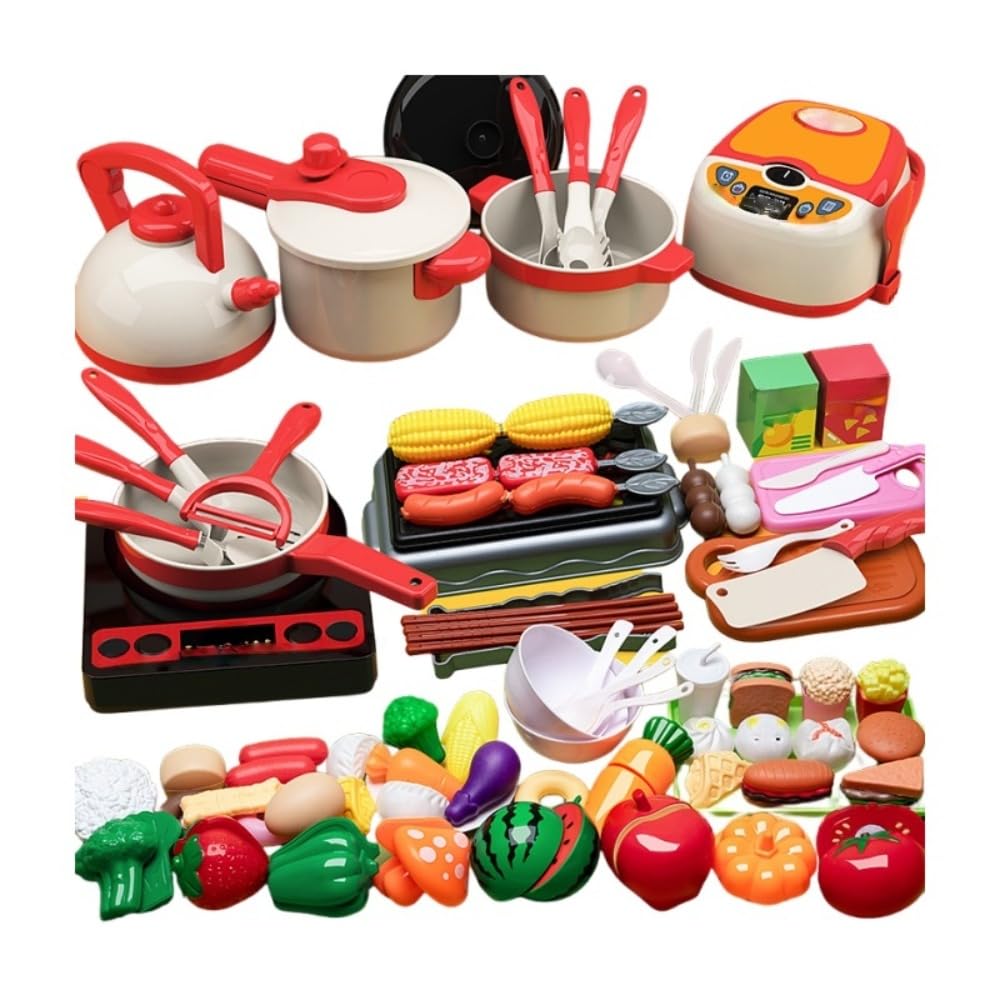 子供用キッチンおもちゃ、調理、模擬蒸気炊飯器、ごっこ遊び用大型キッチン用品、子供用キッチンセット (90点セット) [並行輸入品]