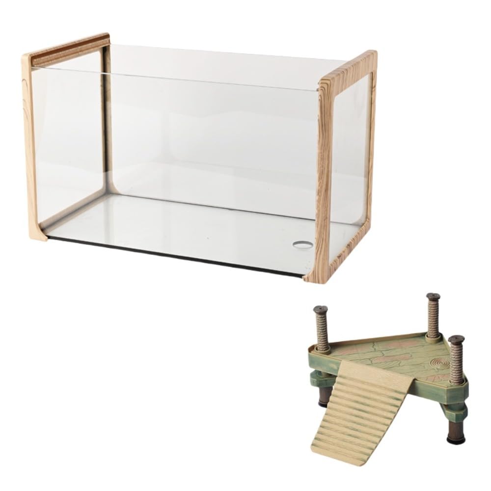 亀 水槽 大きい リクガメ 飼育 リクガメ 飼育セット 昇降可能な模造木目調浮島テラス カメ水族館 超透..