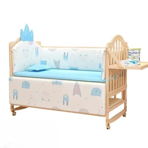 無垢材ベビーベッドスプライス大型ベッド取り外し可能無塗装多機能ベビークレードルベッド新生児ベッド子供用ベッド ベビーベッド ベビーサークル 添い寝 多機能 ベビーベッド、ベビーサークル、3段階高さ調節 (ブルー,二段ベッド(105×60) 0歳～8歳)