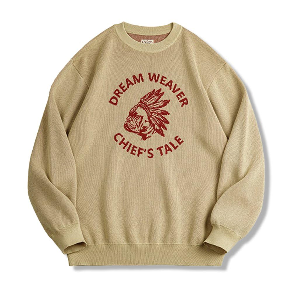 レトロ セーター 文字 カラー ニット 【メンズ ニット】 イミテーション リネン 素材 アメリカン スタ..