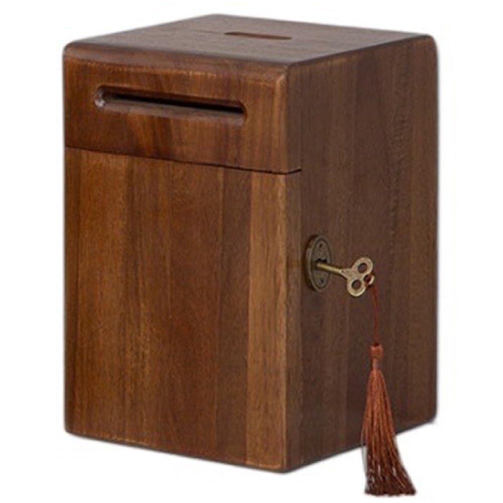 木製貯金箱 鍵付き お札 コインボックス アンティーク 収納ケース レトロ 小物入れ 手提げ 持ち運び