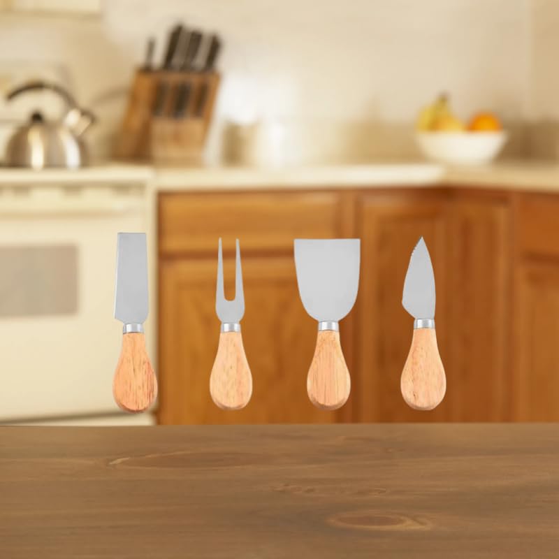 4個 ステンレス製木製ハンドルチーズナイフ チーズナイフ バター＆ピザナイフ ケーキツール チーズナイ..