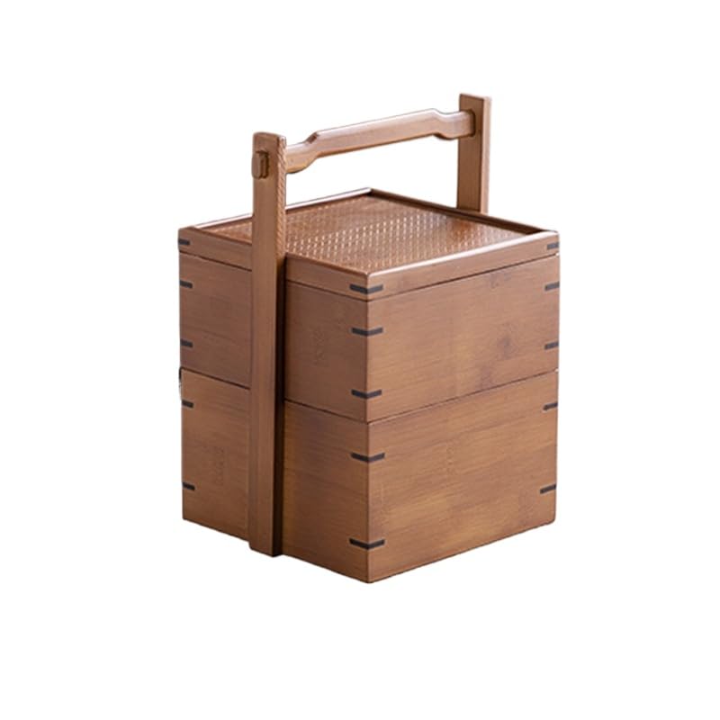 おかもち 菓子入れ 提げ箱 竹製 茶道具箱 収納 二段 茶道 アウトドア ピクニック用 家庭用 茶会用 茶道..