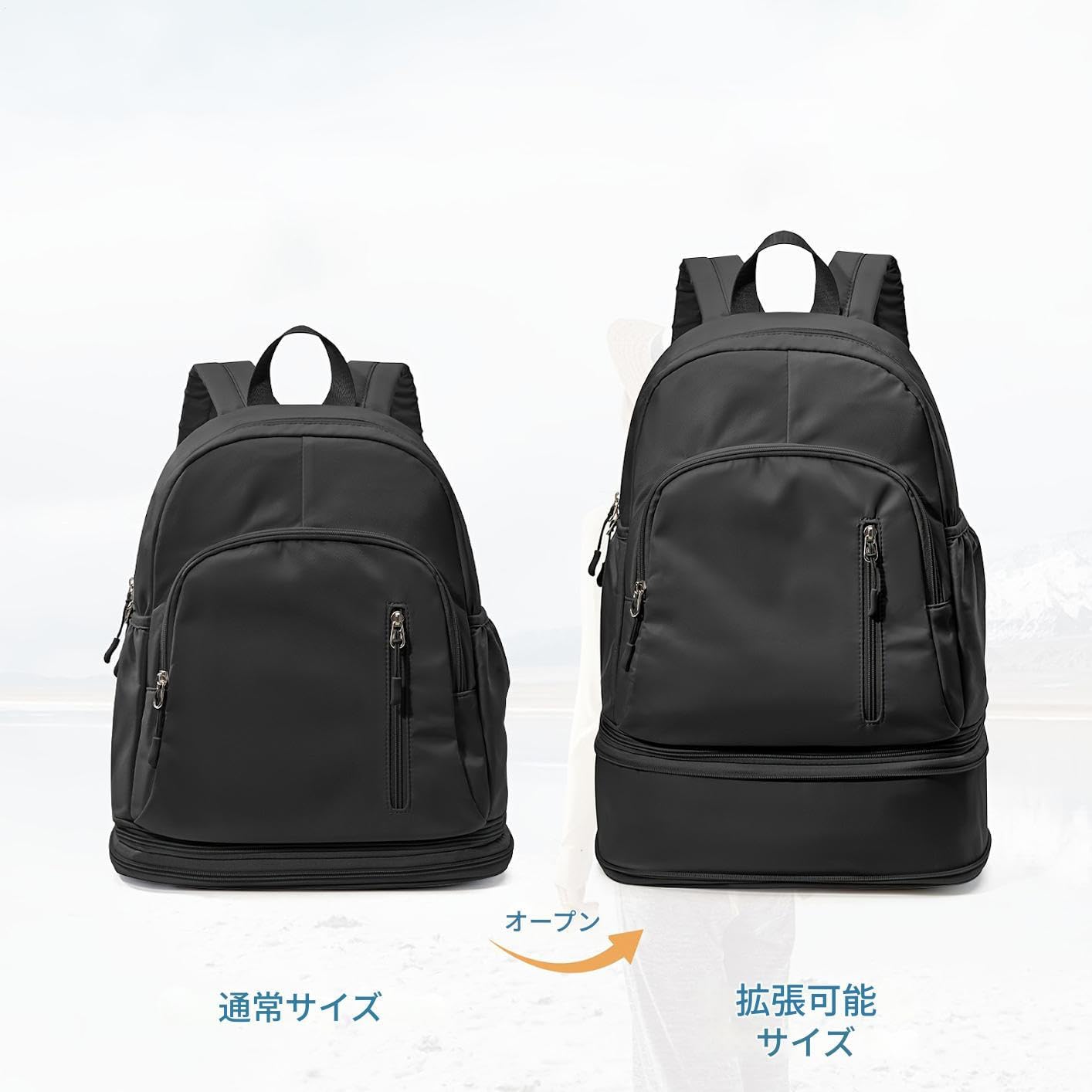 バックパック リュック スポーツバッグ シューズ収納 乾湿分離 大容量 拡張機能付き 軽量 撥水 A4 PC収納 レディース メンズ ジムバッグ ヨガ フィットネス 旅行 トラベル 通勤 通学 アウトドア カジュアル hbjapan-10180893 H&B JAPAN サンプル画像3