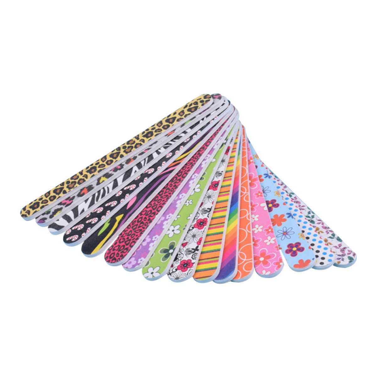 Nail File Set of 50, Double-Sided, 17.8cm, Large Capacity, Professional Grade, Nail Buffer, Nail Polisher, Sanding, Natural Nails, Gel Nails, Care Supplies, Coarse and Fine Grit, Emery Board, Random Pattern Assortment, Nail Care Set, Suitable for Hands and Feet