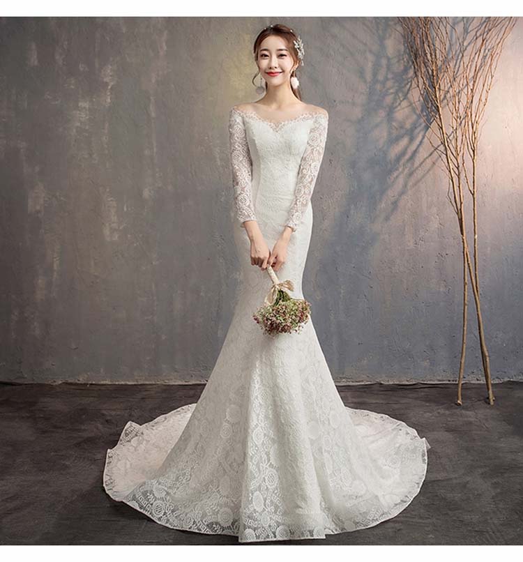 ウェディングドレス ミモレ丈 ロングドレス 演奏会 結婚式 長袖 ボートネック Vネック レース 花柄 総柄 刺繍 優雅 マーメイド 着地式 レディース きれいめ ゆったり 大きいサイズ S/M/L/XL/2XL セレブ プリンセス ロングワンピース