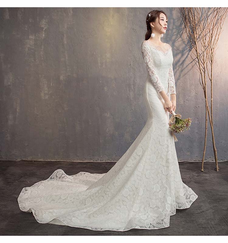 ウェディングドレス ミモレ丈 ロングドレス 演奏会 結婚式 長袖 ボートネック Vネック レース 花柄 総柄 刺繍 優雅 マーメイド 着地式 レディース きれいめ ゆったり 大きいサイズ S/M/L/XL/2XL セレブ プリンセス ロングワンピース