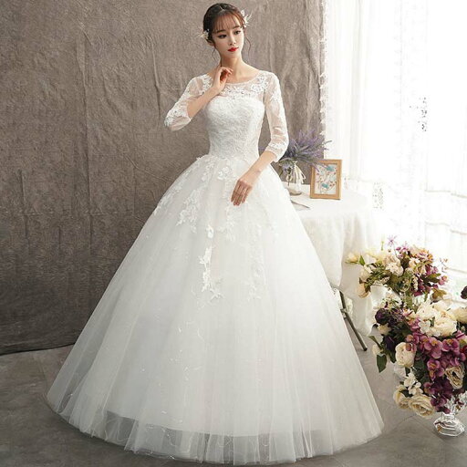 ウェディングドレス 長袖 袖あり 7分袖 ミモレ丈 ロングドレス 演奏会 結婚式 レース 花嫁 妊婦 花柄 総柄 編み上げタイプ 背出し 優雅 フォーマル 腰調節可能 着痩せ シンプルドレス チュール ワンピース チュールドレス ウェディングドレス 長袖 袖あり 7分袖 ミモレ丈 ロングドレス 演奏会 結婚式 レース 花嫁 妊婦 花柄 総柄 編み上げタイプ 背出し 優雅 フォーマル 腰調節可能 着痩せ シンプルドレス チュール ワンピース チュールドレス