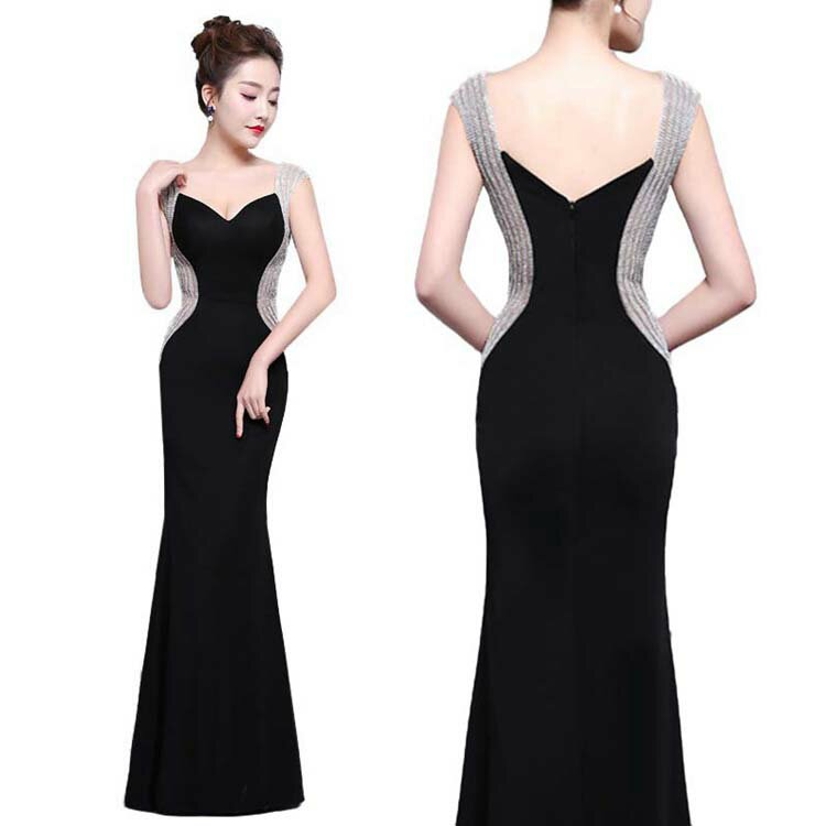 ドレス 大人 ピアノ 発表会 結婚式 マーメイド ワンピース 大きいサイズ ノースリーブ きれいめ ロングドレス 演奏会 母親 黒 キャバ 袖なし 披露宴 マーメイドドレス Vネック セクシー マキシ丈 フォーマル イブニングドレス