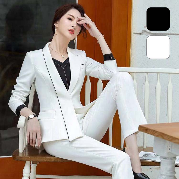 樂天商城 - 3点セット スーツジャケット スカート ロング丈パンツ 長ズボン セットアップ 上下セット 黒 白 ブラック ホワイト 2色選べる OL 仕事 通勤 セレモニー ゆったり 大きいサイズ 快適 S/M/L/XL/2XL/3XL/4XL フォーマルウェア パンツセット スカートセット