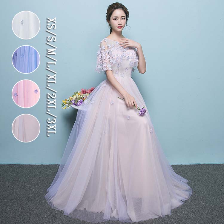 樂天商城 - パーティードレス レディース ピアノ 発表会 ブルー ピンク ブライズメイド 卒業式 パーティー ロング丈 大きいサイズ 結婚式 ホワイト お呼ばれ 小さいサイズ XS/S/M/L/XL/2XL/3XL