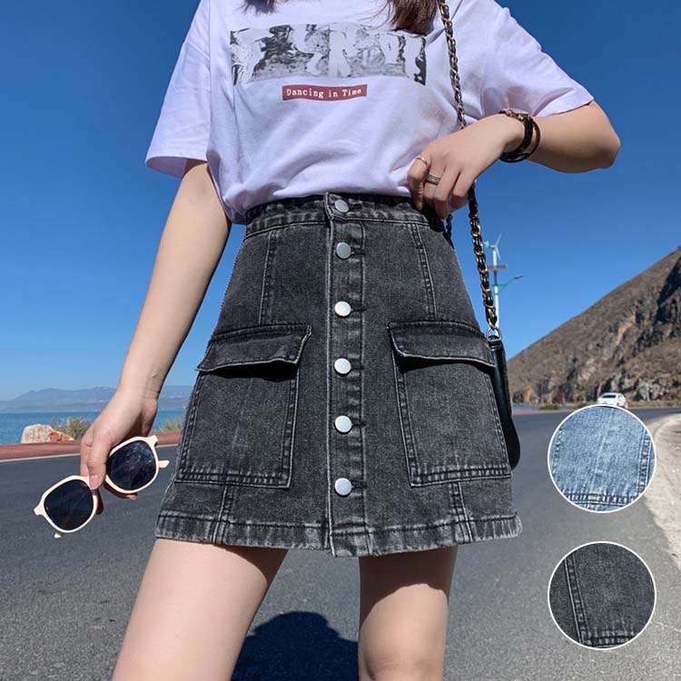 レディース スカート デニムスカート シングルブレスト ジーンズ ハイウエスト 大学生 秋 春物 夏 ミニ ショート丈スカート ハイウエスト ファッション かわいい ブルー ブラック