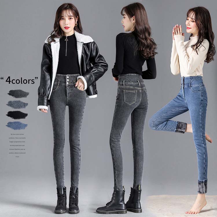 樂天商城 - ハイウェストデニムジーンズ レディース スキニーパンツ ジーパン ロング丈 二つボタン ヒップアップ 足細見え シンプル ジーンズパンツ デザイン感 韓国風 可愛い オシャレ ジーンズ