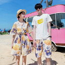 ペアルック カップル 親子 家族 夏 水着 大きいサイズ メンズ レディース 体型カバー ビキニ ワンピース 花柄 総柄 女性 半袖 ワンピース 着痩せ vネック 腰締め 男性 サーフパンツ 恋人 海 ビーチ リゾート 旅行 お揃いコーデ