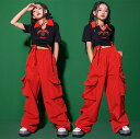 キッズダンス衣装 セットアップ ダンス衣装 トップス 黒 tシャツ キッズ ダンス カーゴパンツ 女の子 k-pop hiphop カーゴ パンツ 赤 ダンスパンツ ダンス 衣装 ヒップホップ キッズ ダンス トップス へそ出し