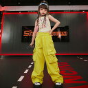 キッズダンス衣装 女の子 セットアップ 黄色 ダンス 衣装 ヒップホップ 韓国 キッズ カーゴパンツ 子供 ダンス衣装 トップス カーゴ パンツ hiphop k-pop ショート丈 タンクトップ ダンス トップス へそ出し キッズ