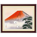 日本画 富士山水画 赤