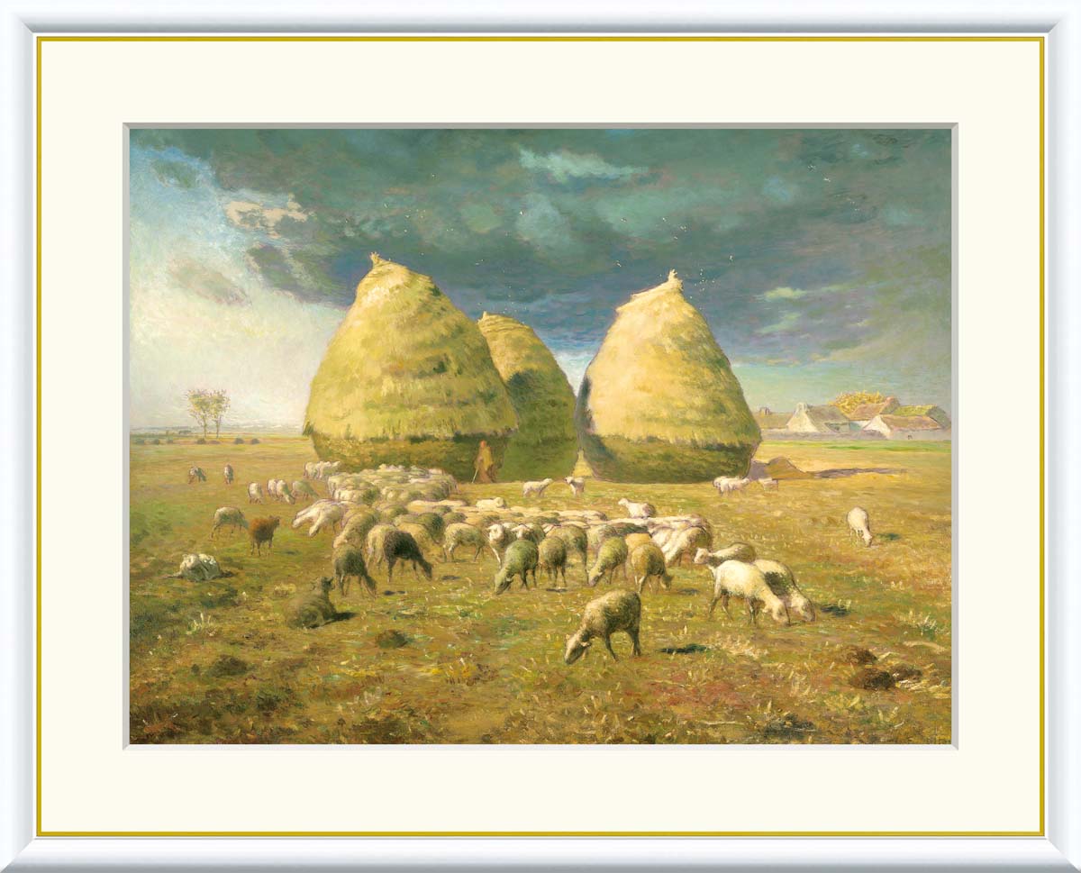 ミレー 秋、積み藁 F6サイズ 額装込 J1-018 世界の名画 アート額絵 高精細巧芸画 複製画