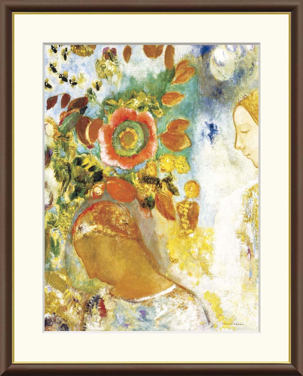 Rakuten - ルドン 花に囲まれた二人の少女 F6サイズ 額装込 J1-151 世界の名画 アート額絵 高精細巧芸画 複製画