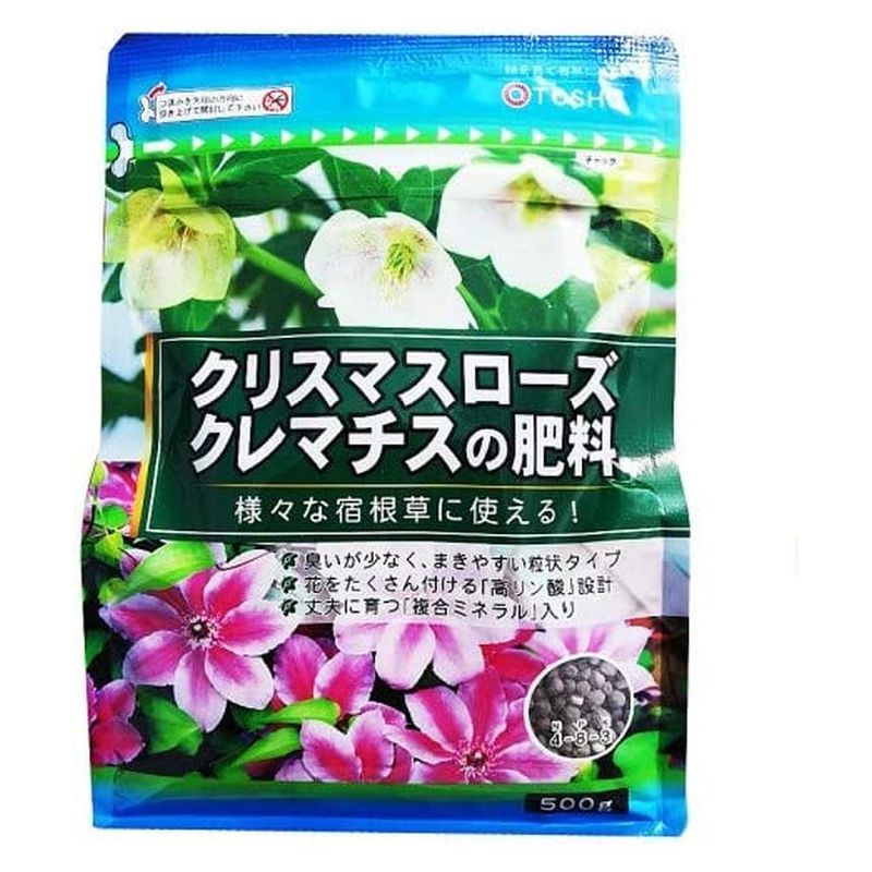 ●花をたくさん付ける「高リン酸」設計です。 ●臭いが少なく、まきやすい粒状タイプです。 ●丈夫に育つ「複合ミネラル」入りです。 ●様々な宿根草に使えます。 ●肥料の名称：東商指定配合肥料A号 ●保証成分量(％)：窒素全量4.0・りん酸全量5.0・加里全量1.0 ●重量：500g