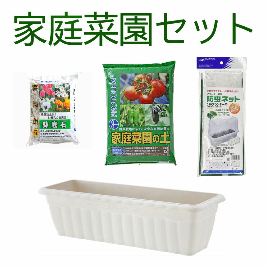 家庭菜園セット【培養土/鉢底石/プランター/防虫ネットのセット】 葉物野菜 ほうれん草 春菊 小松菜のサムネイル