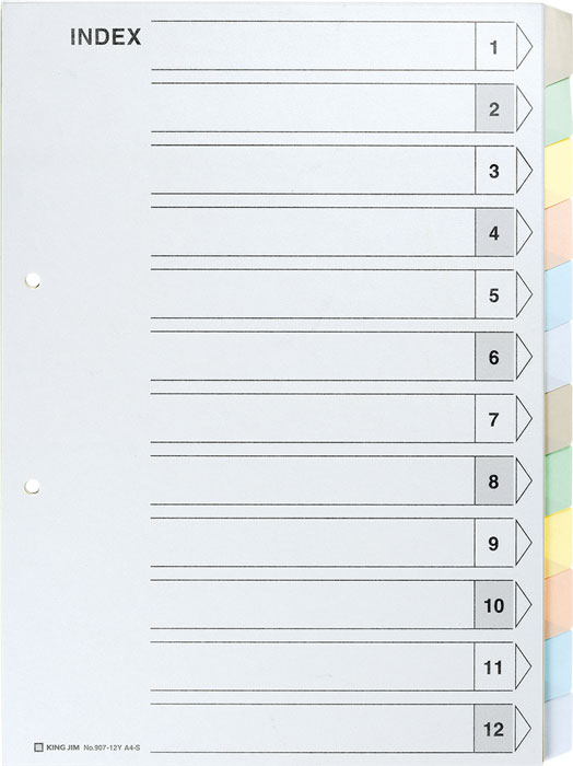 【まとめ買い10冊セット】キングジム カラーインデックス A4-S 6色12山タイプ 907-12Y
