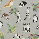 Paper message ペーパーメッセージ 猫と花束 シーチング生地 約110cm幅×10cm単位計り売り |布 コットン プリント 文具 紙 雑貨 水彩 ...