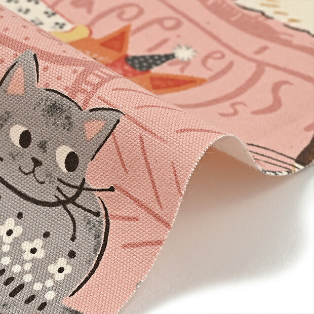 Powerful animal CAT ネコ柄 オックス生地 約110cm幅×10cm単位計り売り ｜布 コットン プリント 入園 入学 通園 通学 動物柄 猫 キャット【数量5個から承ります】【メール便2mまで】