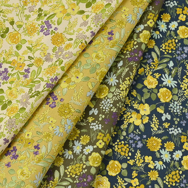 【数量5個から承ります】【メール便3mまで】 Happy yellow flower シーチング生地 約110cm幅×10cm単位計り売り | 布 コットン プリント ナチュラル 花柄 服地 ボタニカル 幸せを呼ぶイエローフラワー