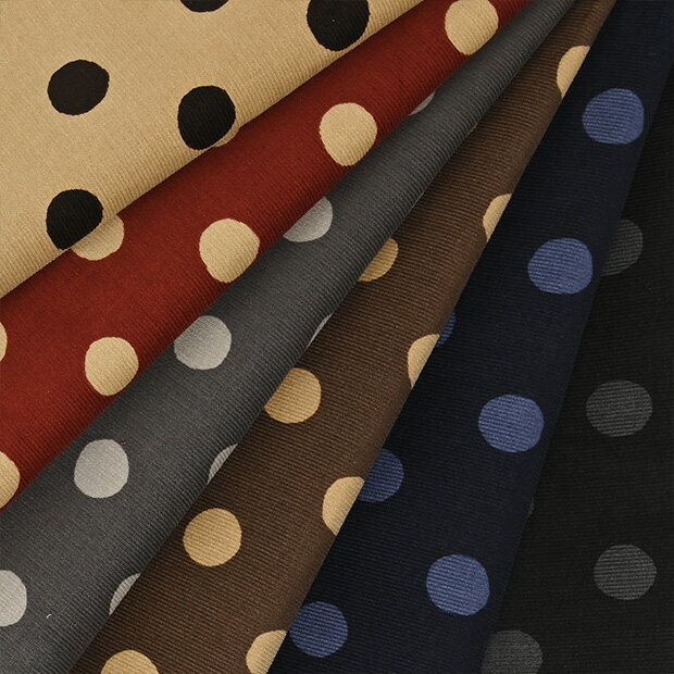 [数量5個から承ります][メール便1.5mまで]ドット柄 シャツコール コーデュロイ生地 約110cm幅×10cm単位計り売り | コットン プリント コール天 細コール 秋冬 起毛 服地 水玉 キッズ バッグ 手芸 手作り ハンドメイド co