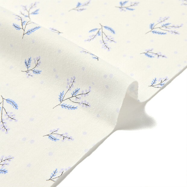 [数量5個から承ります][メール便2mまで]To Be Smile ミモザ柄 スムースニット生地 約70cm幅×10cm単位計り売り | コットン プリント 花柄 ニット カットソー キッズ 子供服 ルームウェア やわらか ふんわり 手芸 手作り ハンドメイド