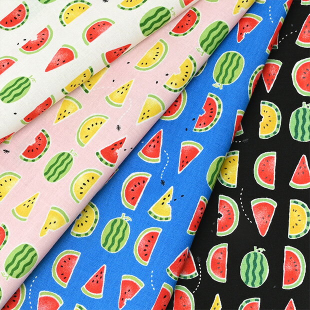 [数量5個から承ります][メール便3mまで]廃盤 特価 Small Fruit スイカ柄 シーチング生地 約110cm幅×10cm単位計り売り | コットン プリント フルーツ 夏 浴衣 甚平 手芸 手作り ハンドメイド