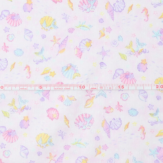 [数量5個から承ります][メール便2mまで]Sea Breeze シェル柄 エバークール加工 ダブルガーゼ生地 約108cm幅×10cm単位計り売り | コットン プリント 涼感 冷感 ひんやり パステル マーメイド 貝 手芸 手作り ハンドメイド