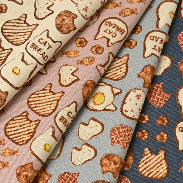 【数量5個から承ります】【メール便2mまで】廃盤 特価 ANIMAL BREAD 猫パン柄 オックス生地 約110cm幅×10cm単位計り売り【在庫限り】布 コットン プリント ネコ 入園 入学 通園 通学のサムネイル