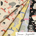 Sanae Sugimoto 杉本さなえ ハミングフラワー柄 綿麻シーチング生地 約110cm幅×10cm単位計り売り | コットン リネン プリント ナチュラル イラスト 手描き 花 鳥 鳩 食器 手芸 手作り ハンドメイド【数量5個から承ります】