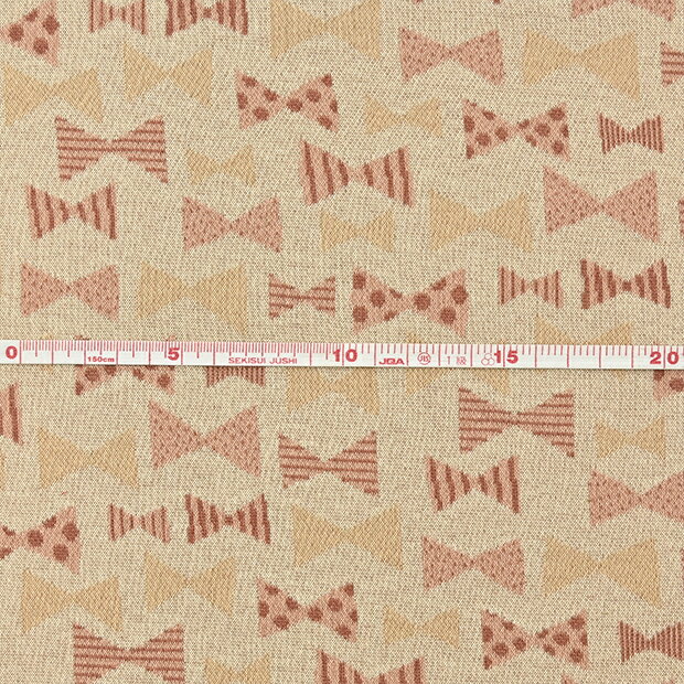 【在庫限り　SALE】 【数量5個から承ります】【メール便1.5mまで】贈る生地 リボン柄 ニットジャガード生地 約80cm幅×10cm単位計り売り コットン 綿ニット ストレッチ カットソー 水玉 ストライプ