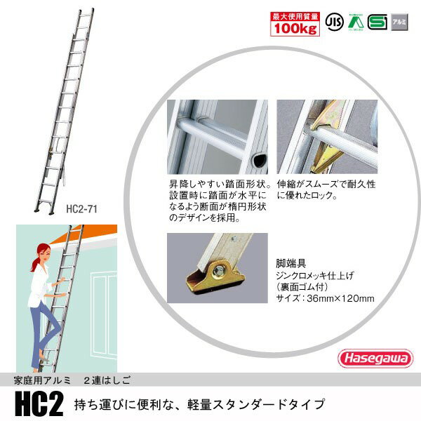 長谷川工業 はしご 2連 HC2-81 全長7.85m アルミ (法人様限定) [二連 ハシゴ 梯子 軽量 hasegawa ハセガワ はせがわ he2 81] 3