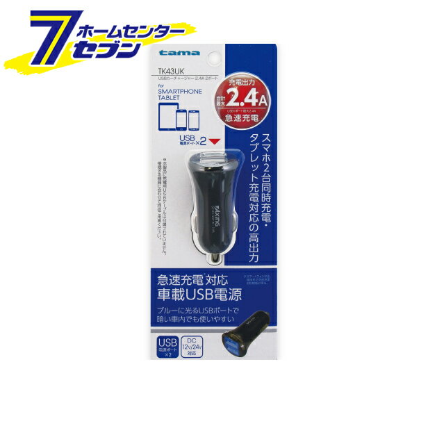 多摩電子 車載充電器 USBカーチャージャー 2.4A 2ポート ブラック [品番：TK43UK] 多摩電子 [携帯関連 車載充電器]