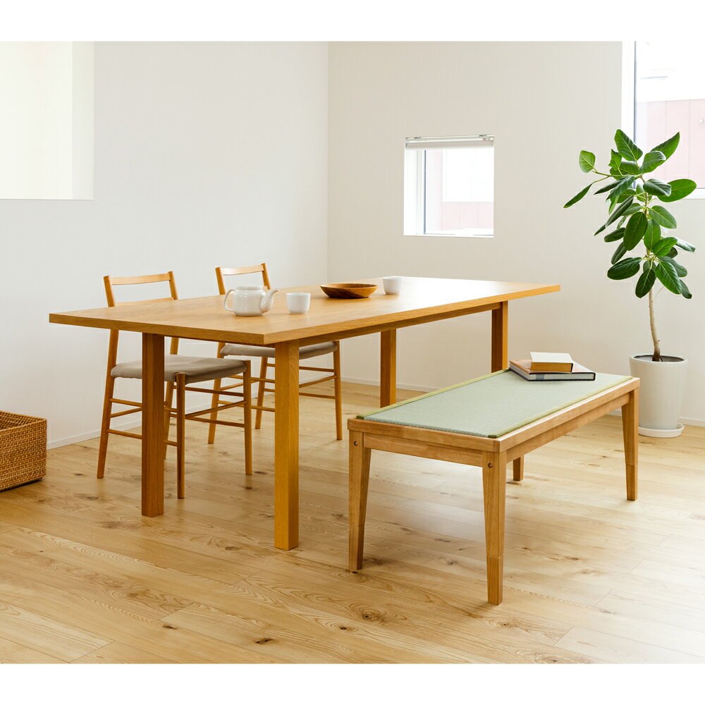 畳天然木ベンチ 100×50×45cm ナチュラル×樹脂製グリーン [ダイニングベンチ 畳ベンチ ベンチシート リビング 大島屋] [3]
