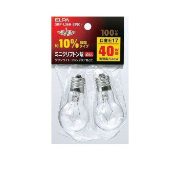 ELPA ミニクリプトン球 GKP-L36H-2P(C)【メーカー直送：代金引換不可：同梱不可】【北海道・沖縄・離島..