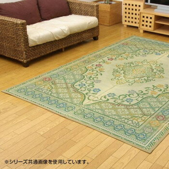 純国産 い草花ござカーペット ラグ 『アシック』 グリーン 江戸間4.5畳(約261×261cm) 4111004【メーカー直送：代金引換不可：同梱不可】【北海道・沖縄・離島は配達不可】