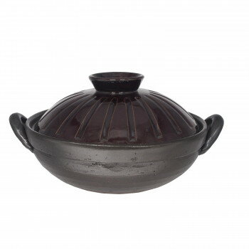 Earthen Pots - M8718 手造り土鍋 しのぎ飴釉8号鍋 萬古焼【メーカー直送：代金引換不可：同梱不可】【北海道・沖縄・離島は配達不可】
