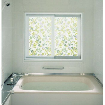 浴室目隠しシート 46cm丈×90cm巻 グリーンリーフ柄(GR) YMS-4602 【メーカー直送：代金引換不可：同梱不可】【北海道・沖縄・離島は配達不可】