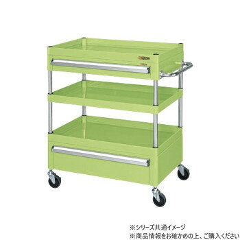※パッケージ、デザイン等は予告なく変更される場合があります。※画像はイメージです。商品タイトルと一致しない場合があります。棚板を逆さにするだけで、皿型・フラット型と組み替えることができます。静粛性・始動性に優れるサイレントエラストマー車を採用。収納に便利な引出し付です。※配達希望日の明記は可能ですが、確約ではございません。※この商品は7個口での出荷になります。(目安個装サイズ:110×805×45mm:3.1kg/260×210×85mm:2.15kg/420×640×105mm:7.95kg/420×625×50mm:4.2kg/105×360×50mm:0.5kg/455×645×110mm:9.25kg/455×645×185mm:12.45kg)※お届けは車上渡しとなります。※搬入場所の状況等によって搬入制限や追加料金が生じる場合があります。※法人への配送の場合は、必ず法人名をご記載ください。サイズ個装サイズ：11×81×5cm重量個装重量：3100g仕様外寸:W600×D400×H880mm均等耐荷重:120kg本体色:グリーン質量:34kgキャスター:100φサイレントエラストマー車段数:3支柱:クロムメッキ25.4φ棚板調整ピッチ50mm引出し:浅引出し(有効内寸法W478×D318×H64mm)1段、深引出し(有効内寸法W478×D318×H143mm)1段改正RoHS10物質対応組立式生産国日本広告文責:株式会社ホームセンターセブンTEL:0978-33-2811※パッケージ、デザイン等は予告なく変更される場合があります。※画像はイメージです。商品タイトルと一致しない場合があります。fk094igrjs