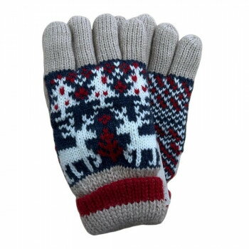 幼児用手袋(トドラー) 鹿柄 5指 ベー