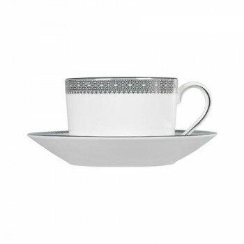 (B) ウェッジウッド 　V.W.ヴェラ レース プラチナ ティーカップ＆ソーサー　1053468【メーカー直送：代金引換不可：同梱不可】【北海道・沖縄・離島は配達不可】