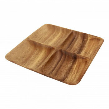 不二貿易 （C/D:30150） アカシアスクエアトレー 4仕切り付【メーカー直送：代金引換不可：同梱不可】【北海道・沖縄・離島は配達不可】