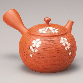 玉光朱泥丸ルレットしだれ桜急須 390cc Y-212【メーカー直送：代金引換不可：同梱不可】【北海道・沖縄・離島は配達不可】